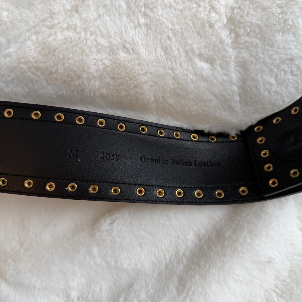Saks Fifth Avenue Italian Leather Belt Black Studded Size Medium - Picture 6 of 10